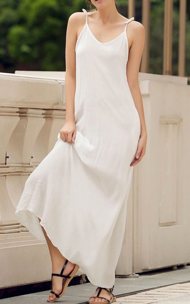 white spaghetti strap maxi dress