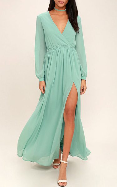 Wondrous Water Lilies Sage Green Long Sleeve Maxi Dress - Best Maxi Dress