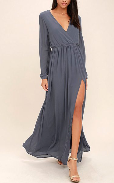 Wondrous Water Lilies Slate Grey Long Sleeve Maxi Dress - Best Maxi Dress