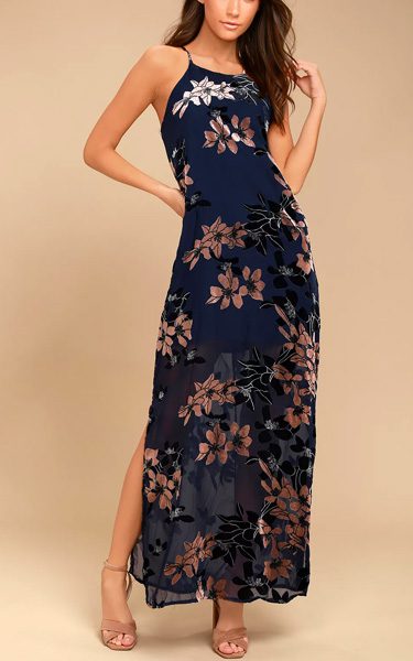 floral maxi dress navy blue